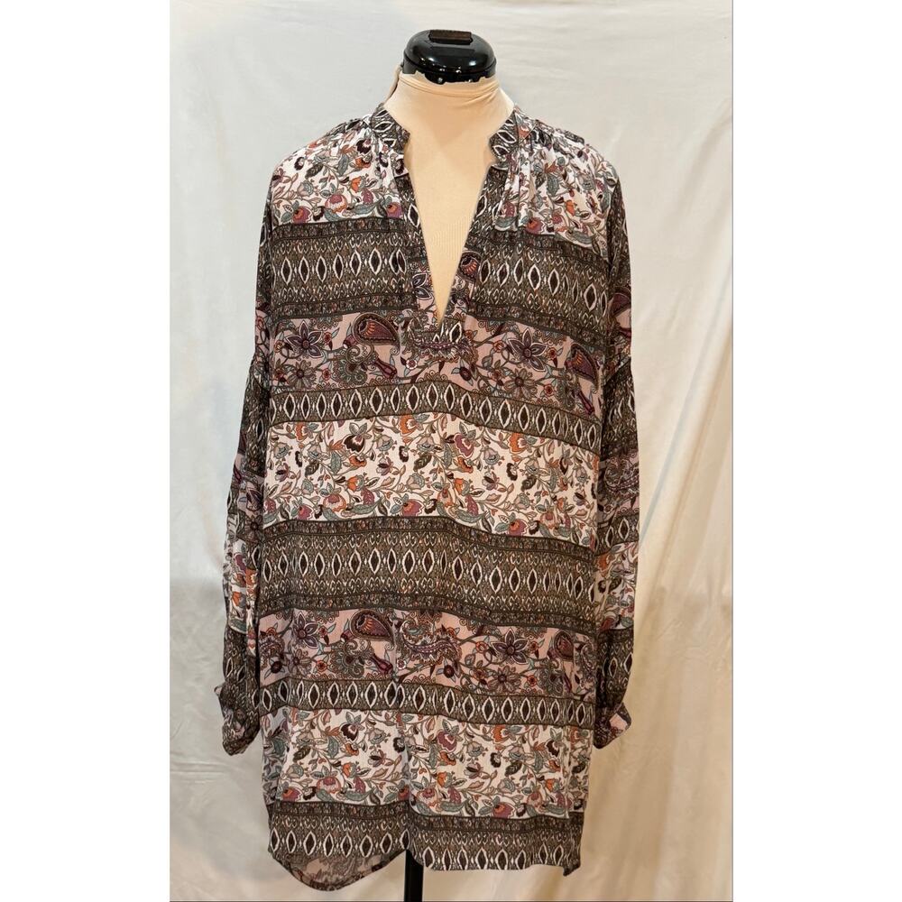 Stillwater Paisley Stripe Boho Tunic Dress Small Long Sleeve VNeck Anthropologie